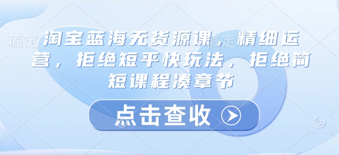淘宝蓝海无货源课，精细运营，拒绝短平快玩法，拒绝简短课程凑章节-清风网创