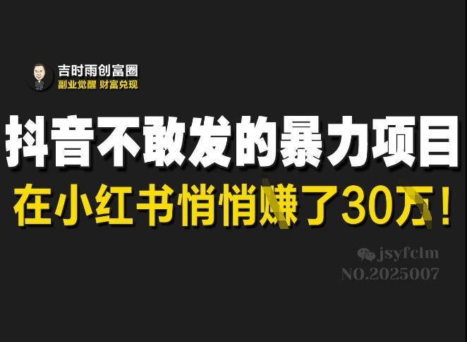 抖音不敢发的暴利项目，在小红书悄悄挣了30W-清风网创