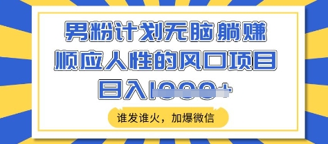男粉计划无脑躺Z，顺应人性的风口项目，谁发谁火，加爆微信，日入多张【揭秘】-清风网创