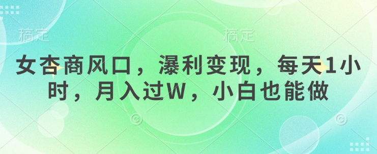 女杏商风口，瀑利变现，每天1小时，月入过W，小白也能做-清风网创