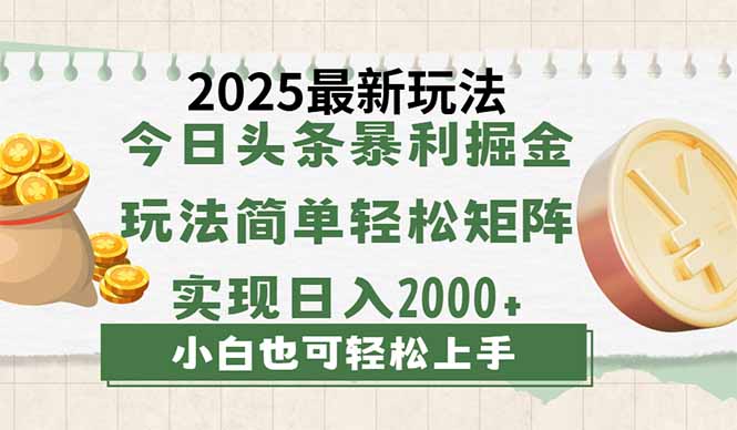 今日头条2025最新玩法，思路简单，复制粘贴，轻松实现矩阵日入2000+-清风网创